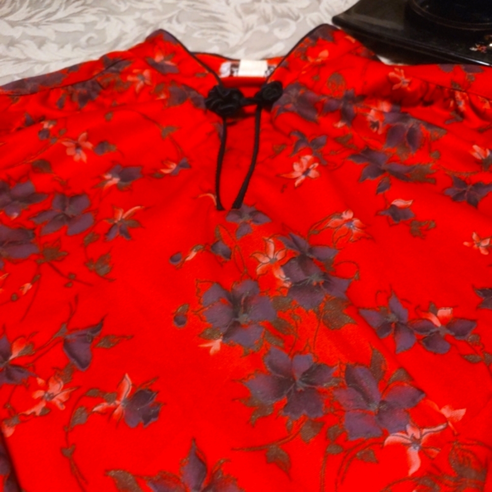 🎀⛩️🎀 Stellar Vintage 70's Asian Oriental Inspired Silky Soft Floral Top - 14 - Picture 3 of 13